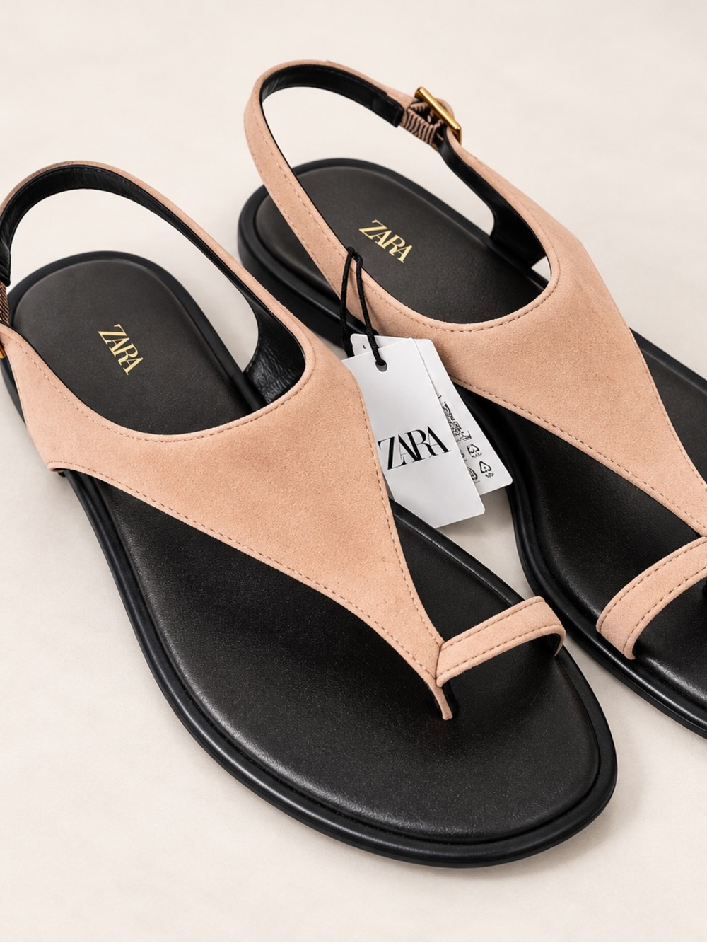 Zara Blush Suede Thong Slingback Sandals NWT Size 8